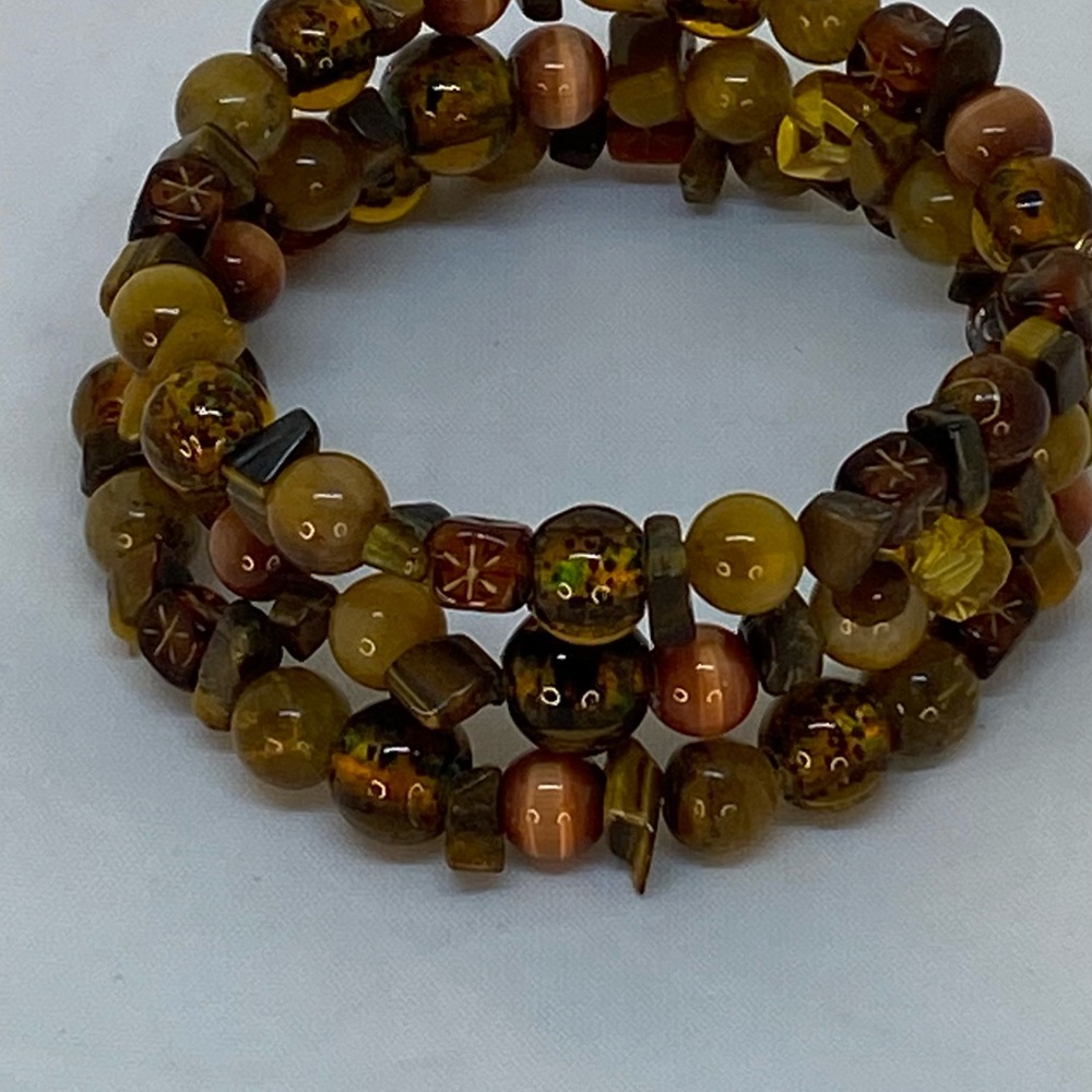 Handmade Brown Beaded Memory Wire (Wrap) Bracelets - Picture 15 of 16